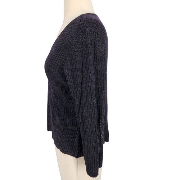 Kate Landry Silk & Metallic Knit Ribbed Sweater Lace V Neckline Size Large - Picture 3 of 6
